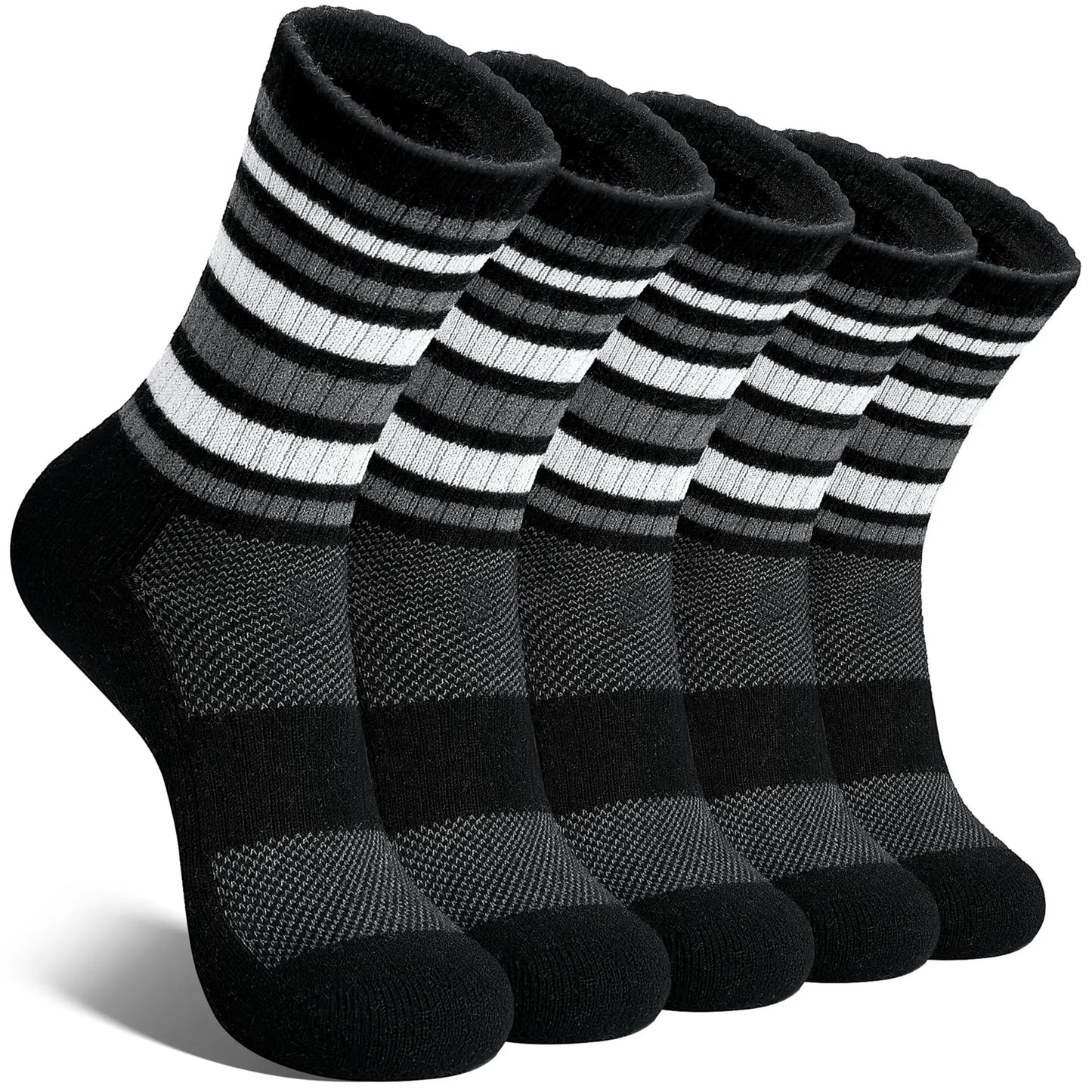 EBMORE Womens Merino Wool Hiking Socks Thermal Warm Winter Boot Crew Cushion Work Gift Socks 5 Pairs(Striped-Black,M)