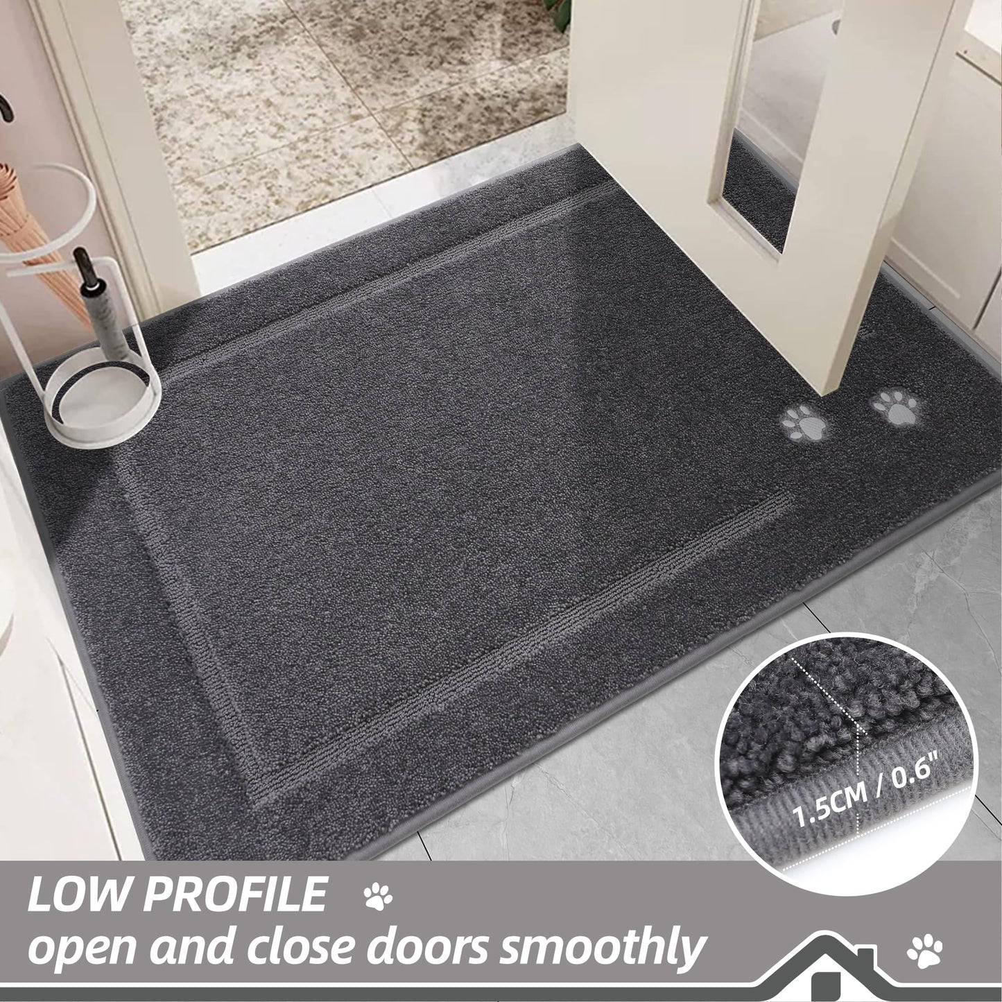 BEQHAUSE Dog Door Mat for Muddy Paws 36"x60" Dirt Trapper Absorbent Doormat Non Slip Entryway Rugs Washable Stain Resistant Welcome Floor Mat Soft Low-Profile for Front Back Door, Dark Grey