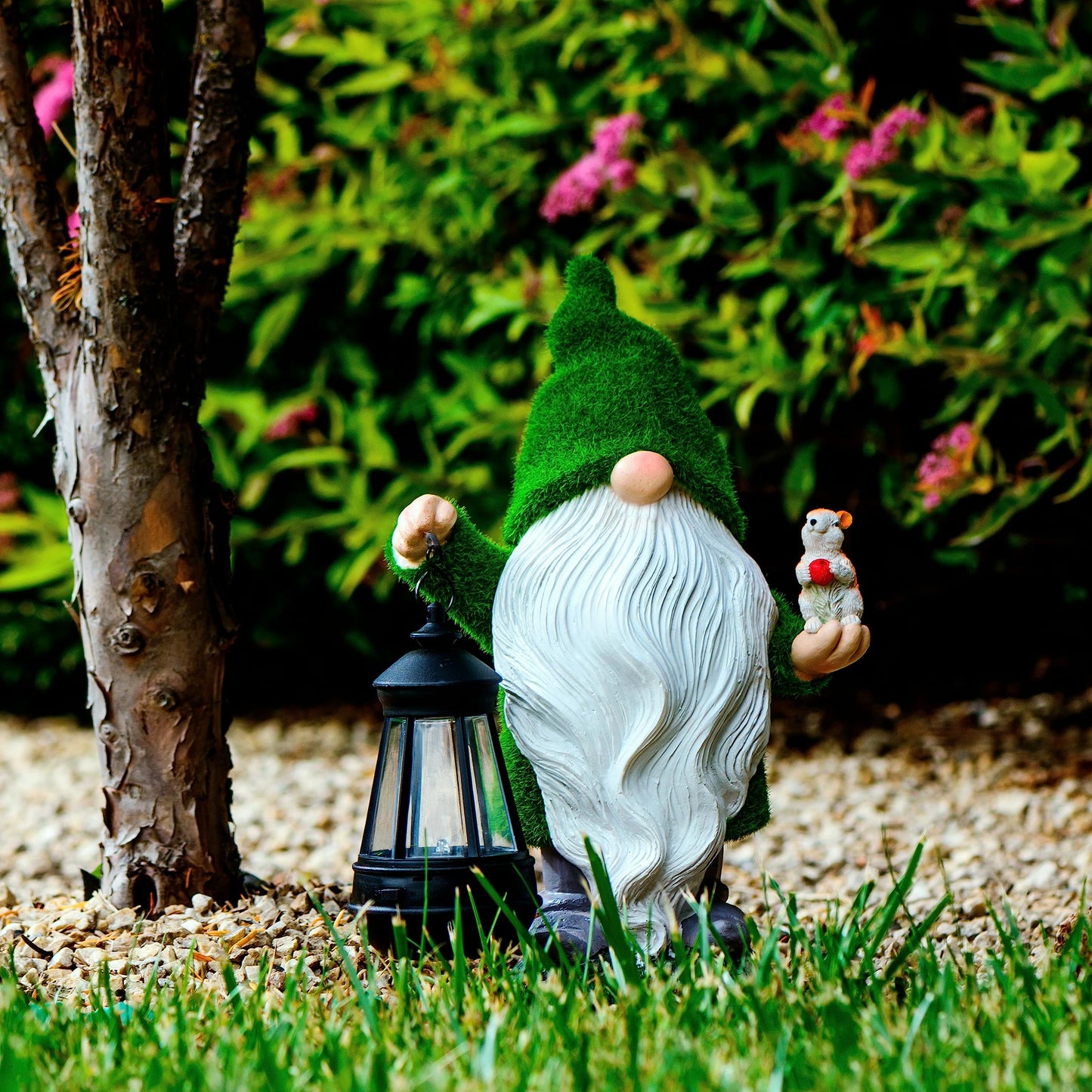 Redwix Garden Gnome with Squirrel 11.8'', Garden Statues Outdoor Clearance with Solar Lantern, Garden Gnomes Outdoor Funny for Yard and Patio Decor