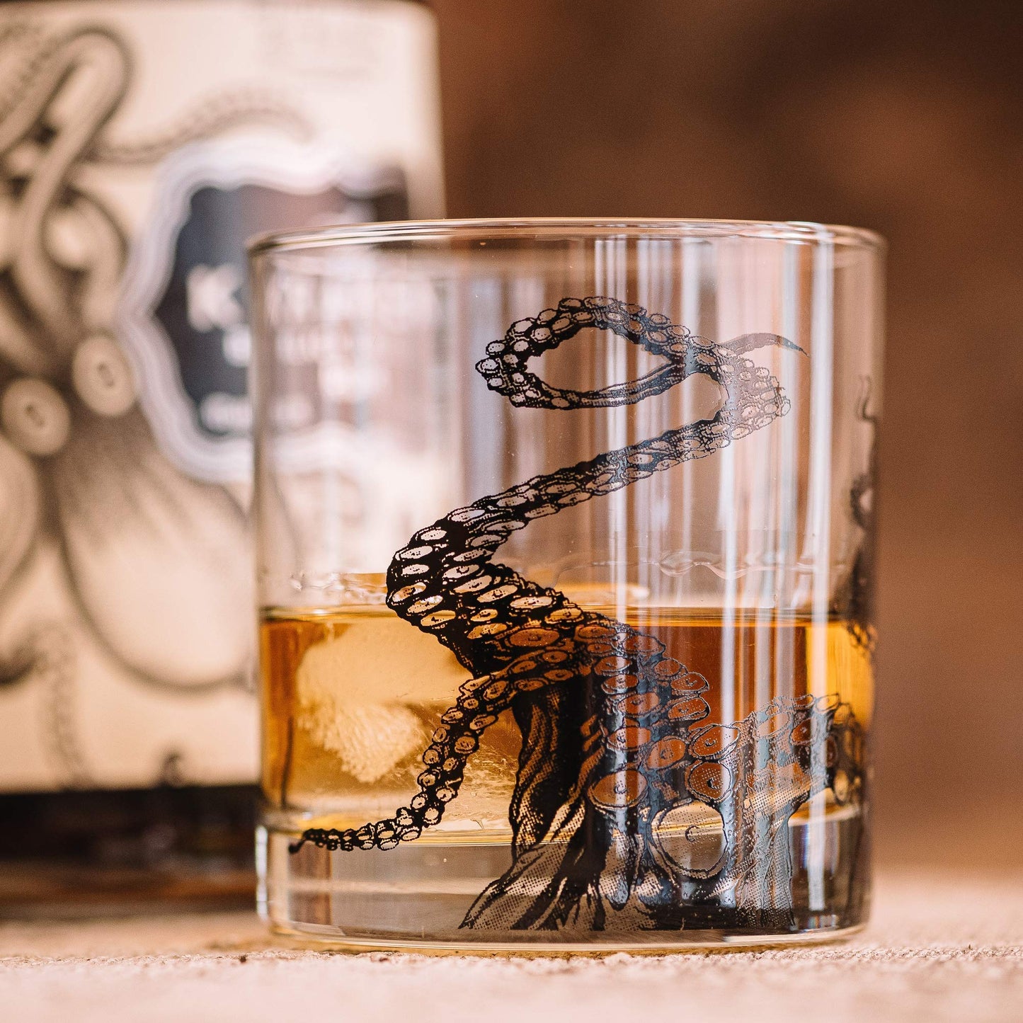 Octopus Tentacle Whiskey Glasses - Set of Two 11oz. Old Fashioned Glasses with Gift Box