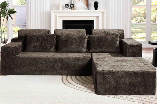 Homguava Modular Sectional Couches for Living Room,105" Cloud Couch with L-Shape Chaise,Comfy Sofa Living Room Couch with Deep Seat,No Assembly L Couch,Luxury Distressed Velvet(Yellow Brown,R)