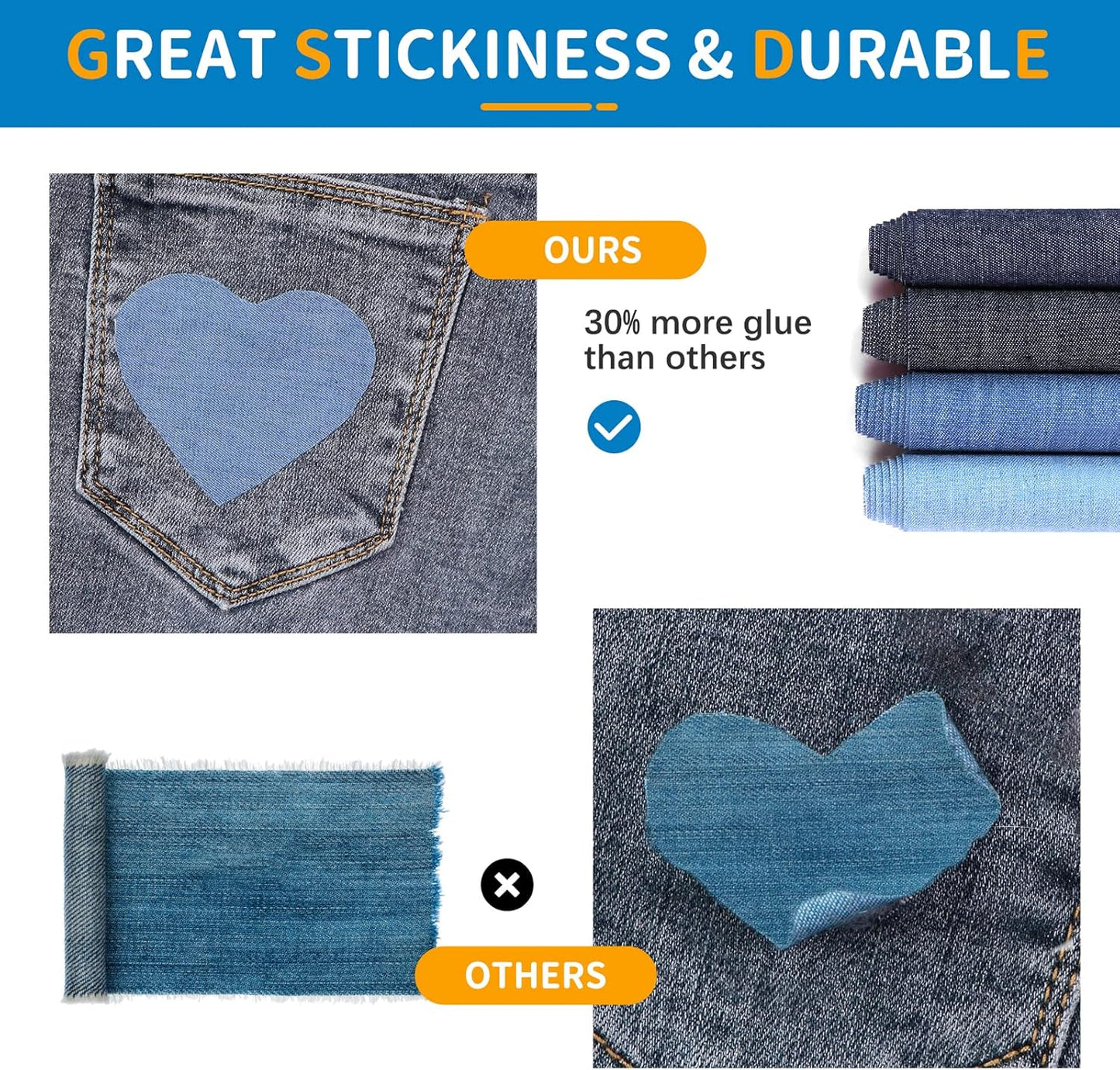 HTVRONT Iron on Patches for Clothing Repair 4 Rolls - Denim Patches for Jeans Kit 4" by 20", 4 Rolls of Iron On Denim Patches for Jeans Inside & Clothing Repair (Blue)