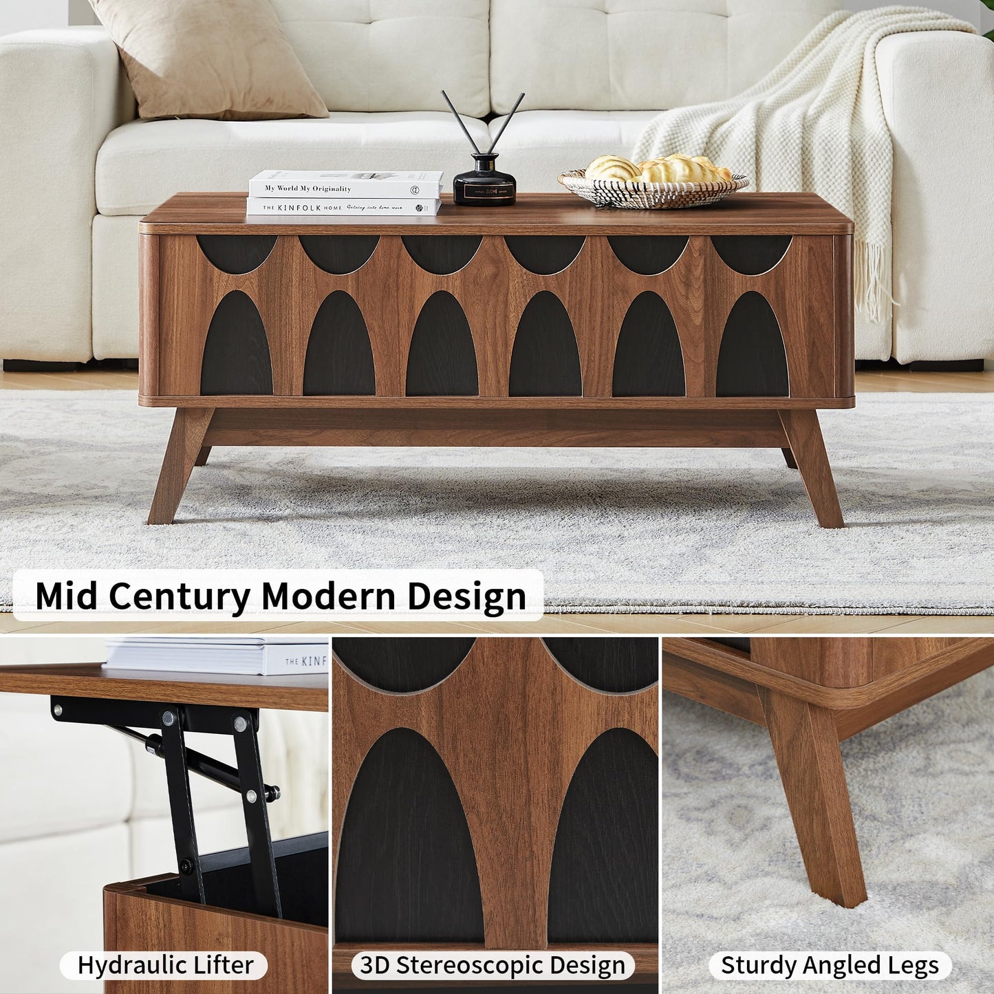 Caspellaire Lift Top Coffee Table with Storage,39” Modern Coffee Table with Lifting Tabletop and Hidden Storage,Wood Center Table for Living Room,Home Office