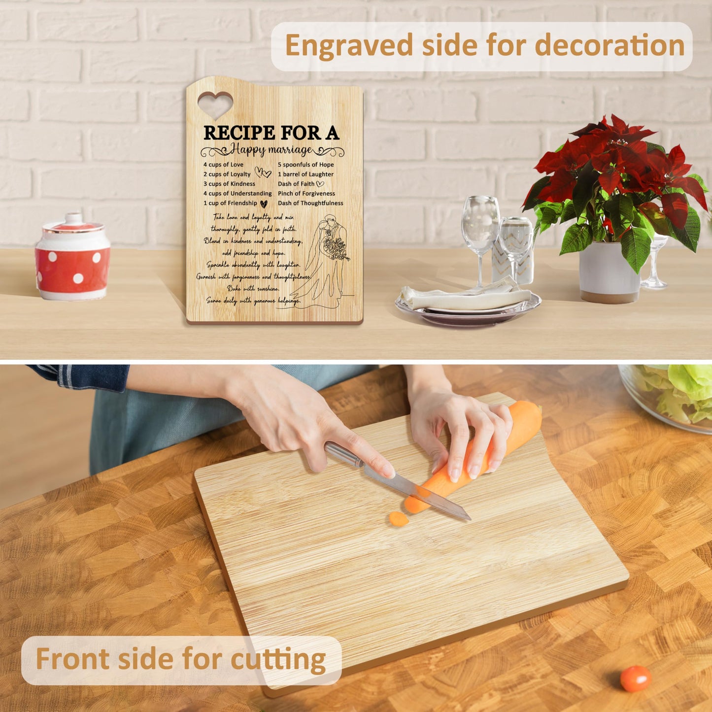 Wedding Gift for Couple 2025, Recipe for A Anniversary Marriage Cutting Board Mr and Mrs Gifts,Bridal Shower Gifts for Bride and Groom Engagement, Newlywed Bride o Be Gifts, Christmas His Her Gifts
