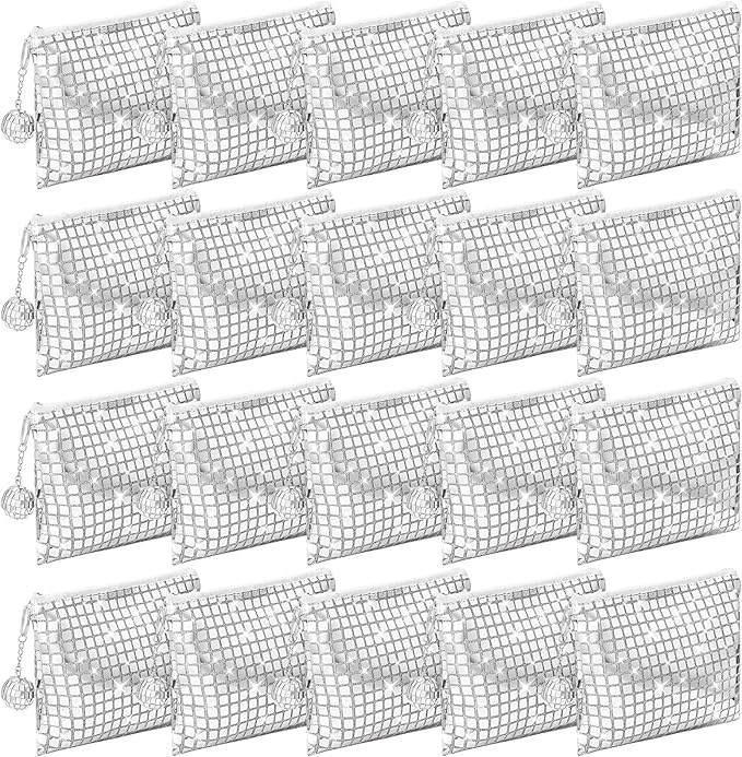 Locmeo 20 Pack Disco Makeup Bags Pop Star Party Favors Portable Glitter Sequin Mirror Cosmetic Organizer with Zipper, Suit...