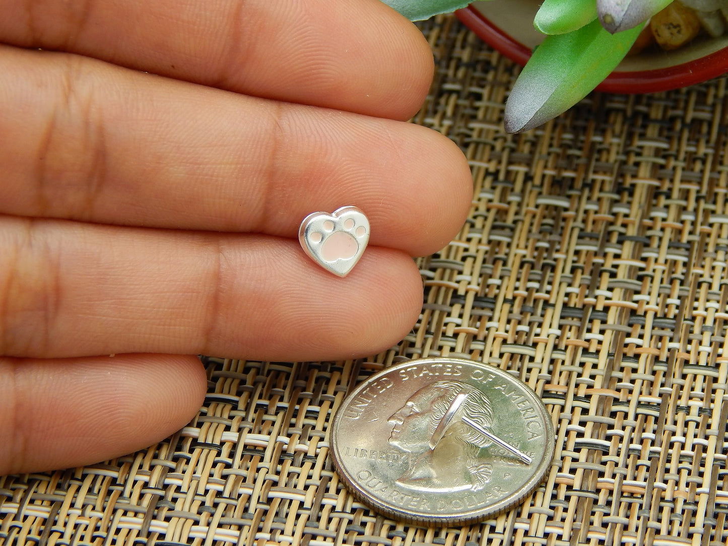 925 Sterling Silver Hypoallergenic Paw Print Stud Earrings (Choose Your Style) (Pink Heart)
