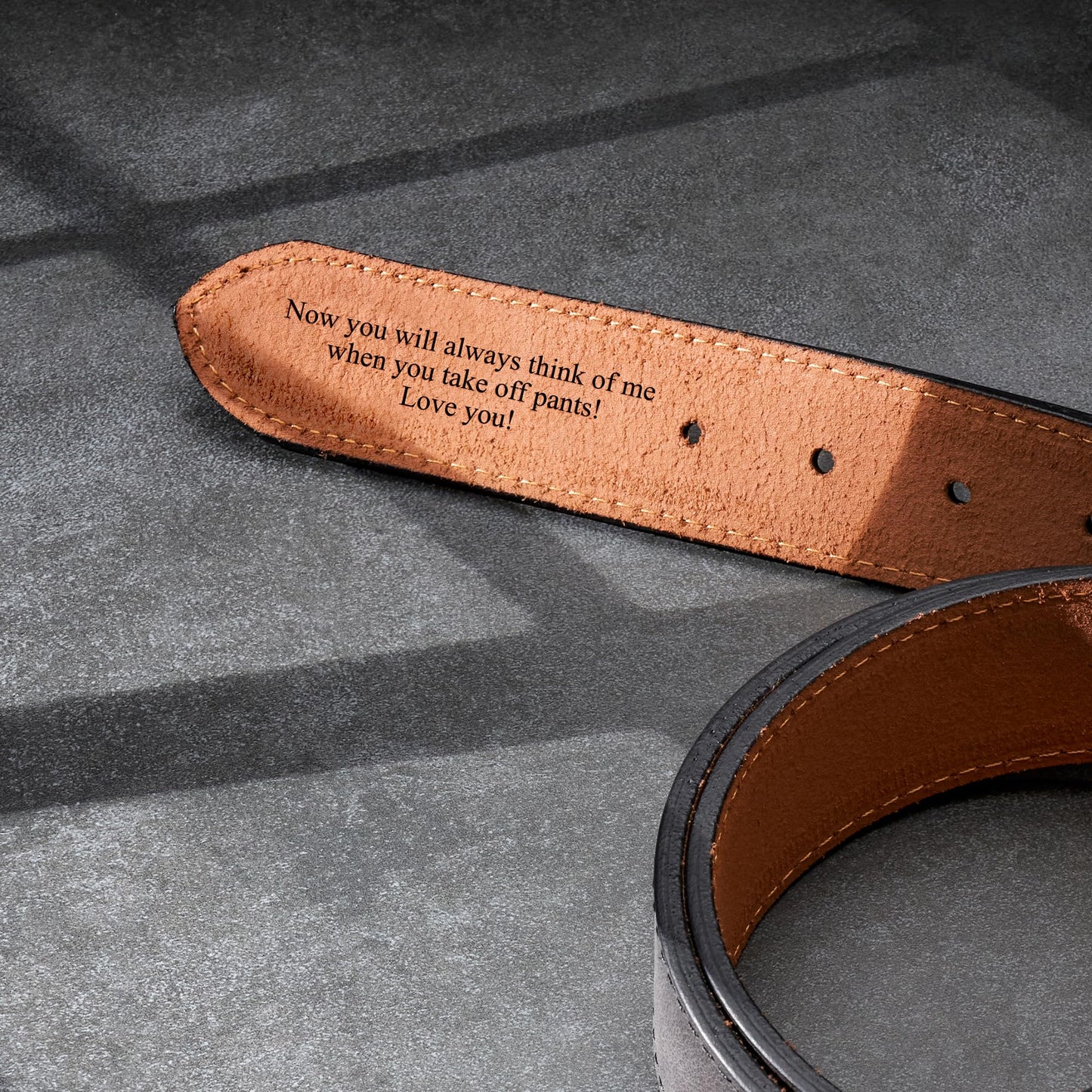 Awesometik Personalized Everyday Leather Belt for Anniversary - 100% European Full Grain Real Leather-Valentines Day Gift for Husband, Casual Jean Belts (Black Engraved, 32 inch)