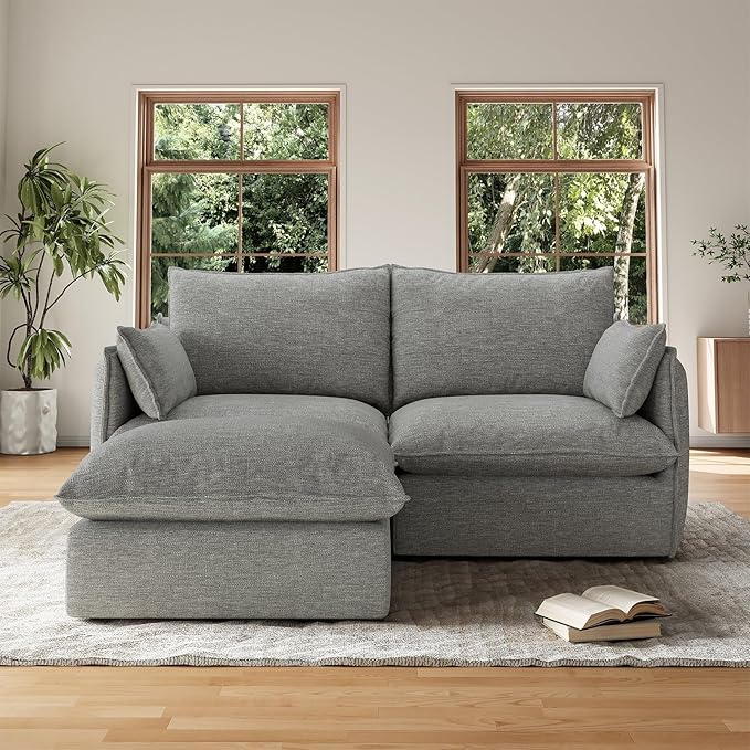 Forest aesthetics Cloud Modular Sectional,Waterproof High Backrest Loveseat Sectional Sofas,Down Filled Modular Couch with Removable Washable Cover for Living Room,Dark Gray