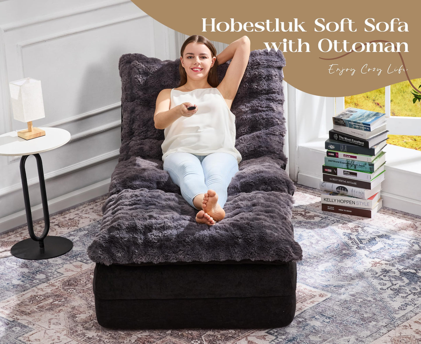 Hobestluk Sofa Couch Foam Sofa for Small Spaces Comfy Sofas with footrest Couch Recliner Small Sofas for Living Room, Bedroom, Apartment (Dark Grey)