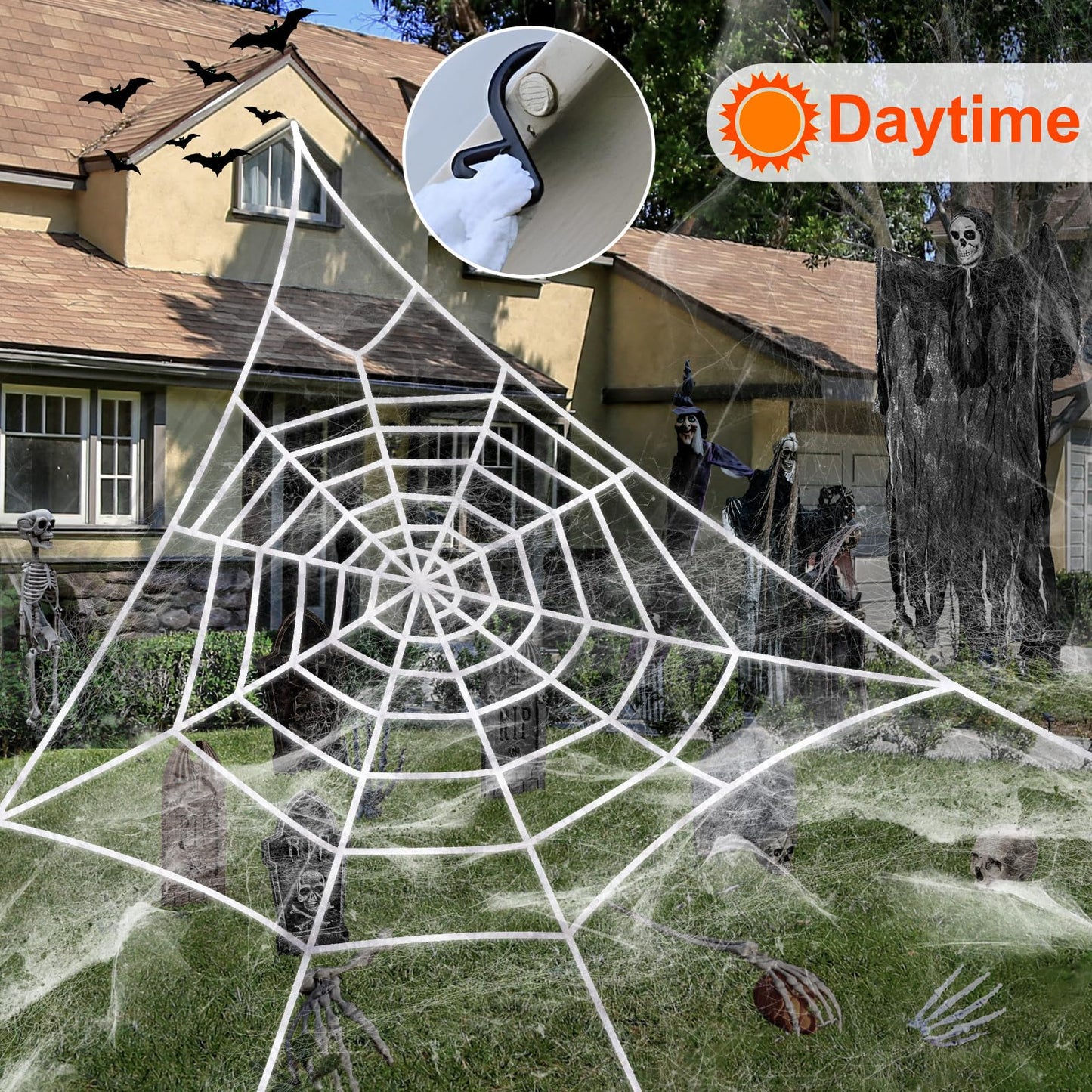 Giant Spider Webs Decoration Outdoor,Halloween Spider Web for Scary Halloween Yard Decorations,Halloween Decorations Outdoor