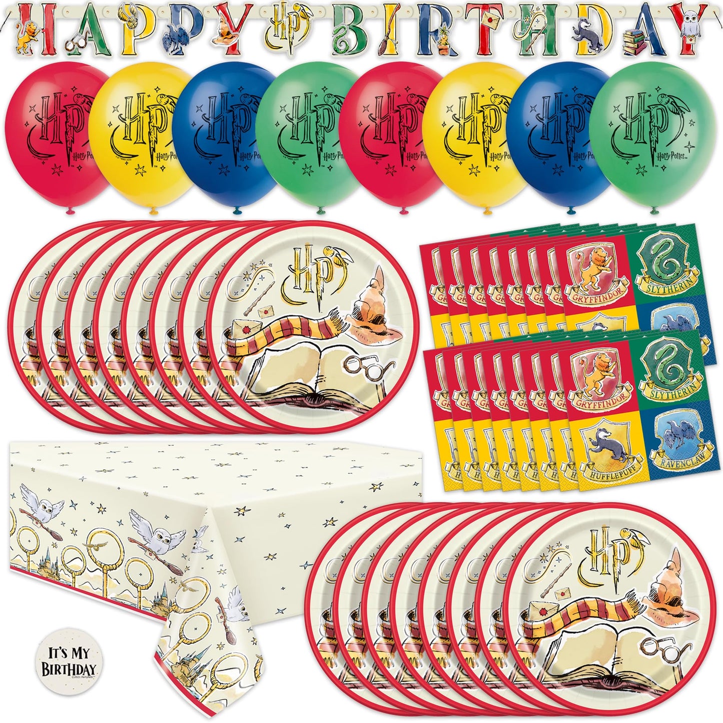 Harry Potter Birthday Decorations | Officially Licensed | Serves 16 | Harry Potter Party Decorations with Balloons, Tablecloth, Banner, Plates, Napkins, Sticker