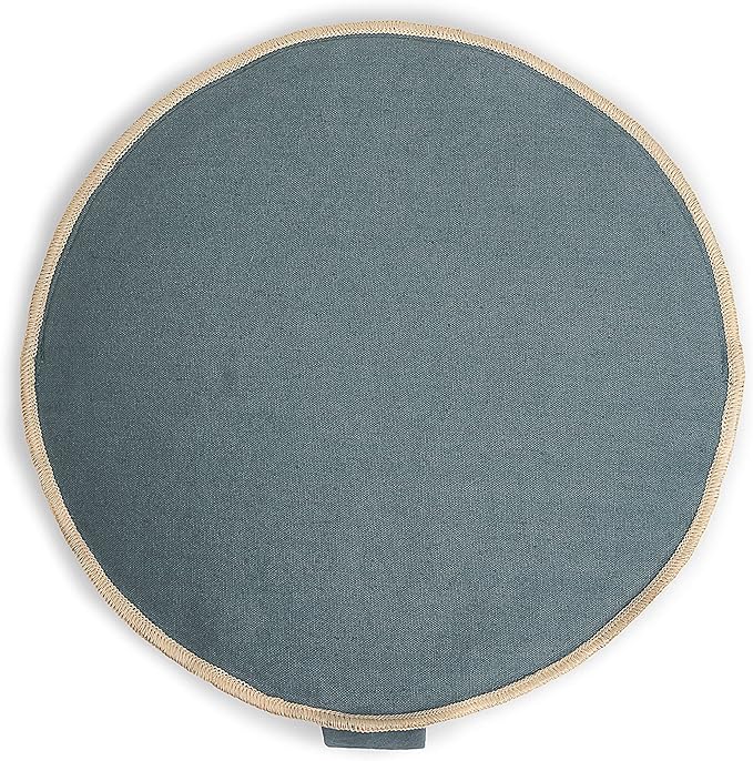 Organic Round Meditation Cushion by renoo - Durable Comfortable Cotton, Linen, Hemp - Modern Zafu - Buckwheat Floor Pillow Yoga Bolster in 15 Colors Removable Cover - 15 inches - Ocean