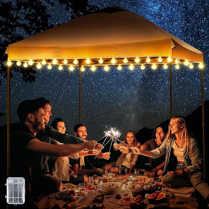 ElectricWise 1 Pack LED Canopy Lights, 40ft 80LED Battery Powered Canopy Tent Lights Outdoor with 8 Modes, Warm White Cano...