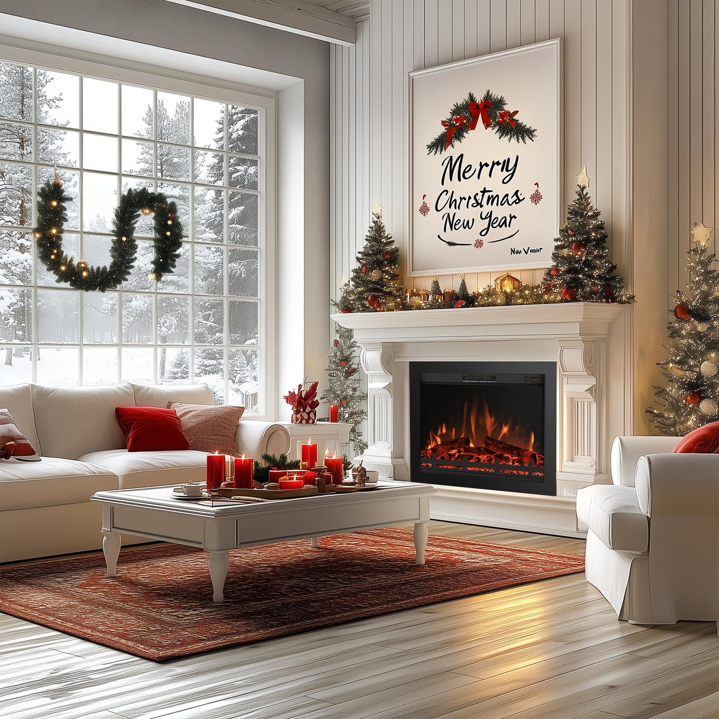 Rodalflame 25.3" Back Width Electric Fireplace Insert with 4 Flames Brightness & 750/1500W, Overheat Protection, No Glass Design