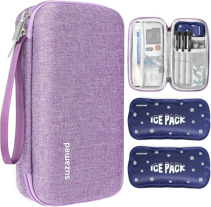 suzamed Insulin Cooler Travel Case,EVA Insulation Travel Medicine Kit with 2 Ice Packs for Diabetes Care,Insulin Pen and O...