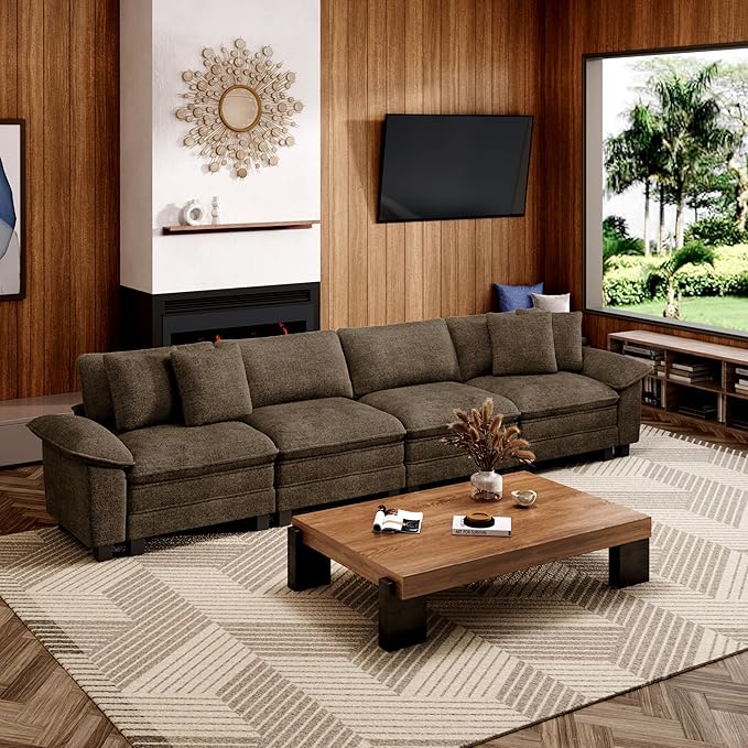 MIXPATIO 157.5" Cloud Modular Sectional Sofa, 4-Seater w/Deep Seat & Removable Arms, Plush Chenille for Living Room - Taupe