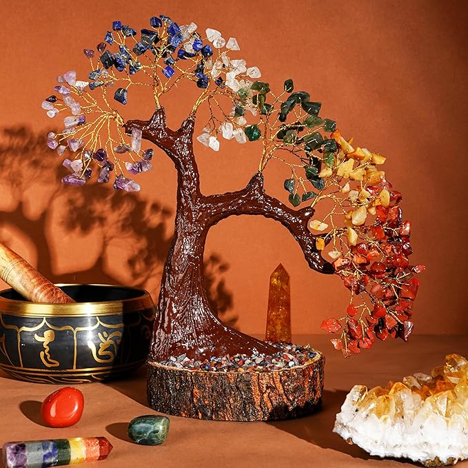 KARMAPLEDGE Crystal Tree of Life 7 Chakra Healing Crystal Trees for Home, Office Desk Decor, Handmade Bonsai Trees for Positive Energy, Money, Good Luck Birthday Gifts for Women, Mom (500 Beads)