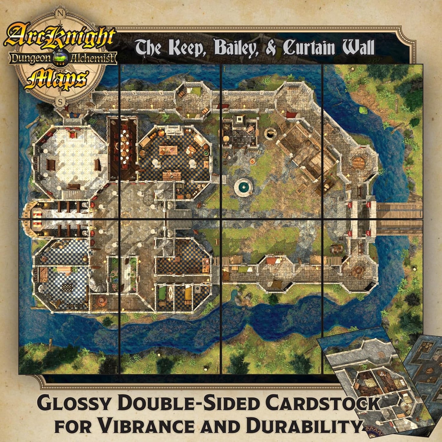 Arcknight The Noble's Keep Roleplaying D&D Battle Map; 16 Modular RPG Maps in 8 Double-Sided Pages, 1" Square Grid, Modular & Versatile DnD Map for ttrpg Gaming - for Dungeons & Dragons, Pathfinder