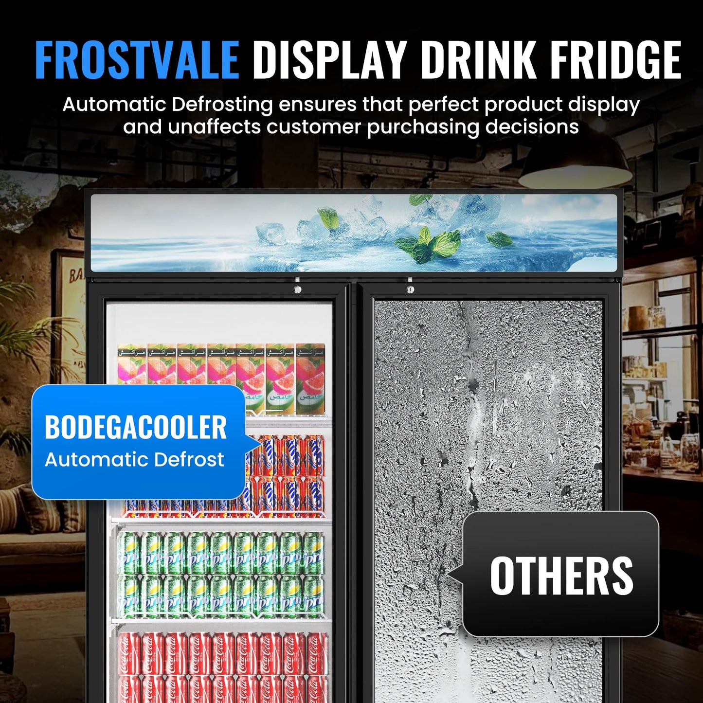 Frostvale 41 Cu.Ft Commercial Display Refrigerator, Black 2 Glass Door Beverage Cooler with Lighted Header, ETL Upright Merchandiser Fridge for Drinks, Soda, Beer, Restaurant, Store