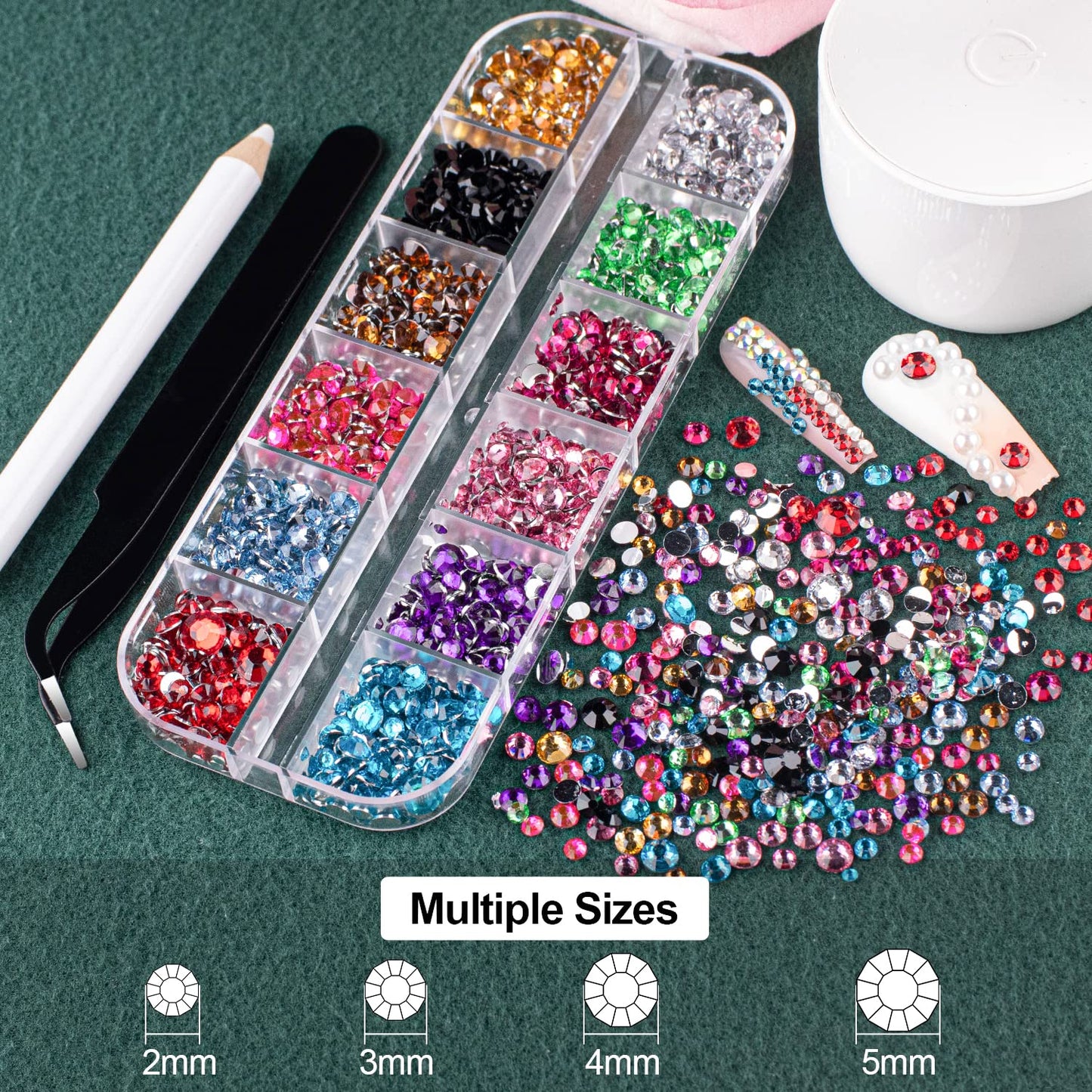 Flat Back Rhinestones&Pearls Kits Round Colorful Gems+Beige Pearls with Quick Dry Makeup Glue+Picker Pencil+Tweezer for Nail Art