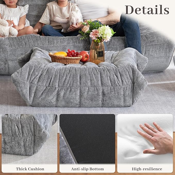 HABUTWAY Bean Bag Ottoman,Foot Rest,Fireside Chair Memory Foam Lazy Bean Bag Sofa for Living Room,Bedroom,Dorm,Office (Ottoman-Light Grey)
