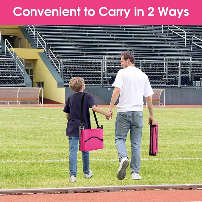 Halituny Stadium Seat for Bleachers with Back Support, Portable Bleacher Seat with Wide Comfy Padded Cushion, Metal Hook, Folding Stadium Chair with Shoulder Strap, Carry Handle, Cup Holder