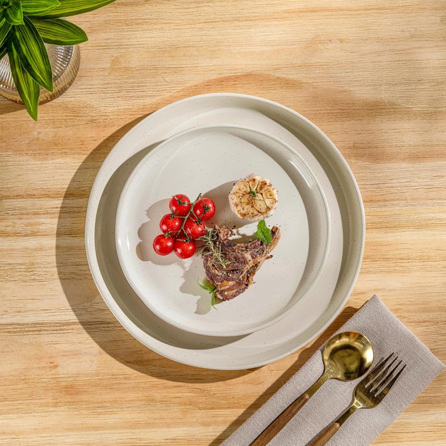 AmorArc Ceramic Dinnerware Sets, Handpainted Plates and Bowls Set with Rustic Terracotta Underside, Scratch Resistant Stoneware Dishes Set, Dishwasher & Microwave Safe