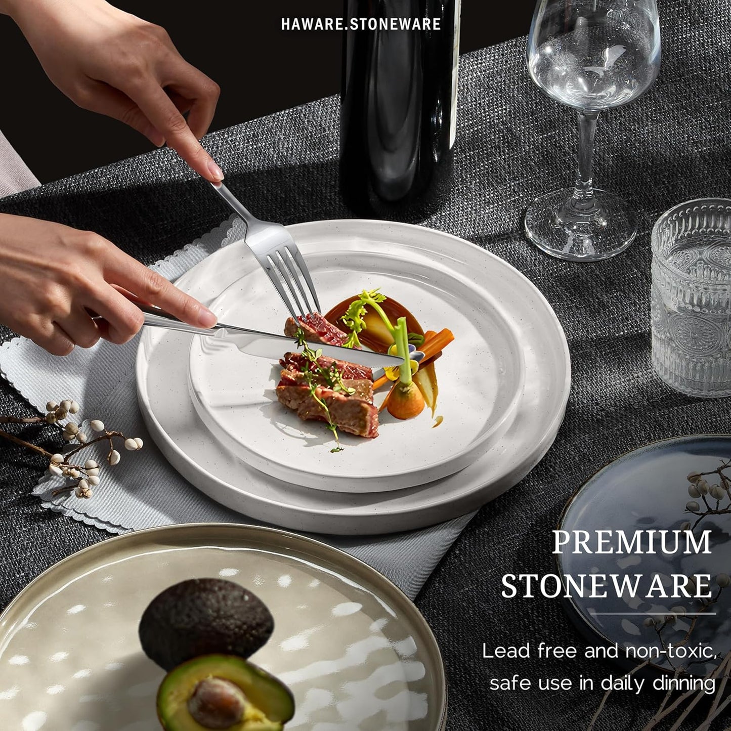 HaWare Dinnerware Sets, 24-Piece Plates and Bowls Set, Stoneware Dish Set for 8, Ceramic Dinnerware for Home Restaurant, Chip and Scratch Resistant, Microwave and Dishwasher Safe, Multicolor