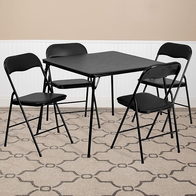 EMMA + OLIVER 5-Piece Multipurpose Folding Card Table and Chairs Set for 4 Players, Padded Top Portable Square Folding Tab...