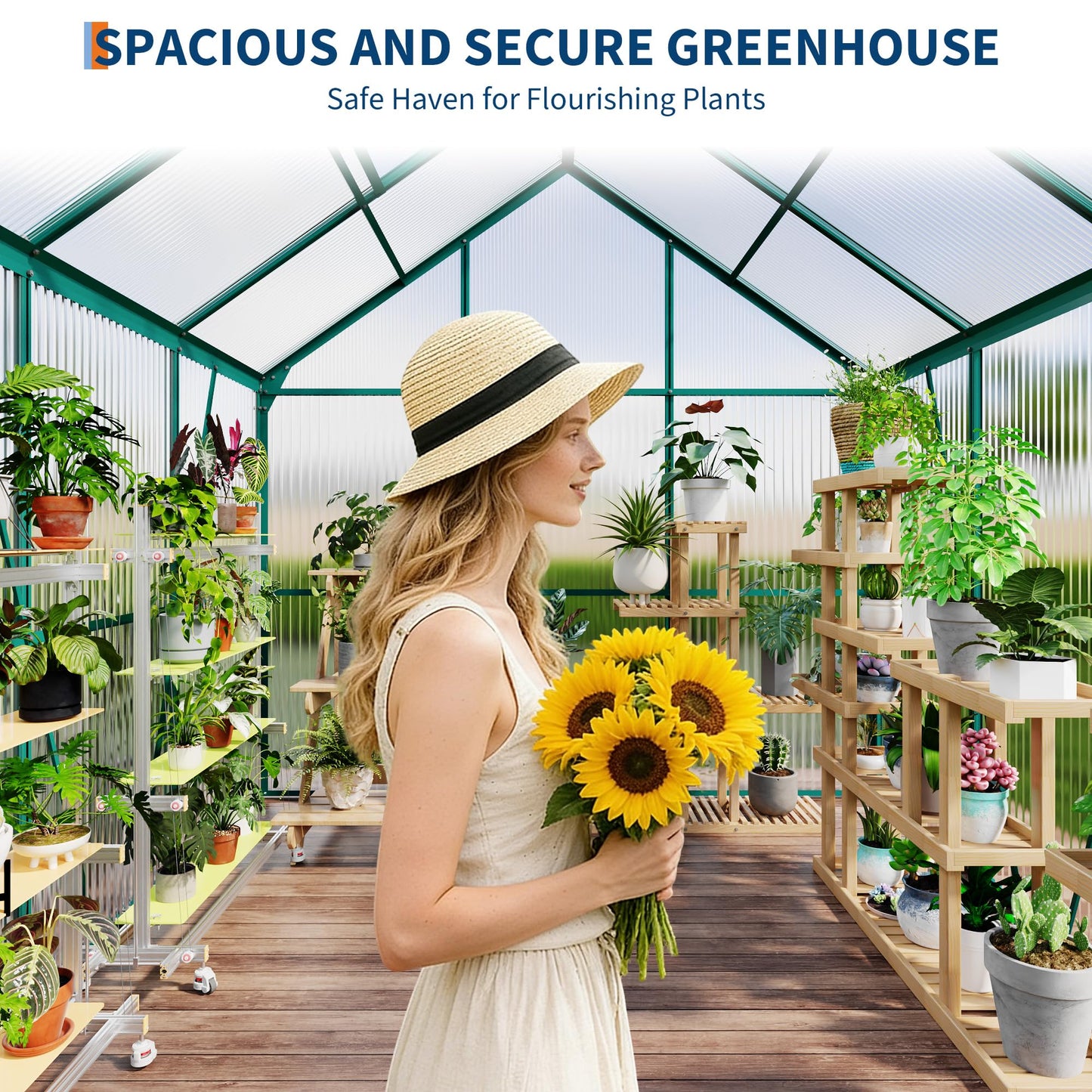 CABIHOME 6 x 6 FT Greenhouses for Outside, Polycarbonate Greenhouse with Aluminum Frame, Sliding Door, Adjustable Roof Vent, Backyard Green Houses, Patio Garden, Black (Green, 6x6 FT)