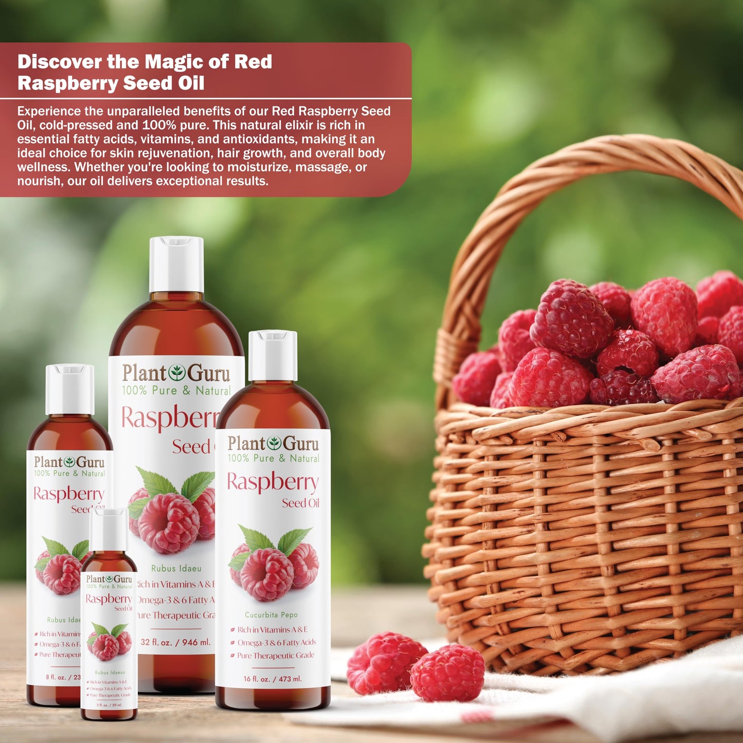 Red Raspberry Seed Oil 4 fl. oz. Cold Pressed Unrefined 100% Pure & Natural Carrier - Ideal for Skin, Face, Body, and Hair Moist
