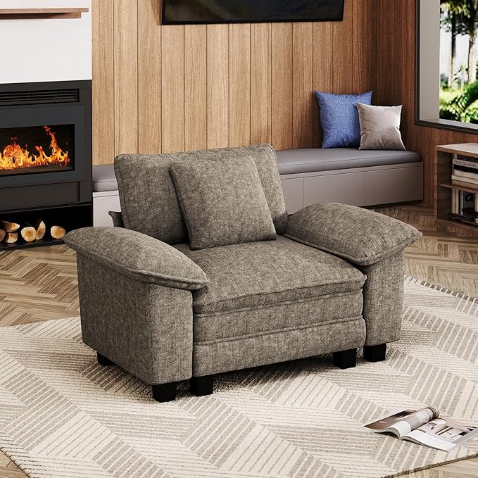MIXPATIO 53.5" Modular Sectional Single Sofa, Soft Plush Chenille Armchair with Comfortable Deep Seat & Removable Arms for Living Room，Smoky Gray