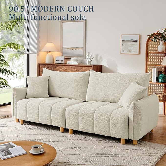 Mofolit Sleeper Sofa Bed Convertible Couch with Storage in Chenille Fabric Loveseat for Living Room Apartment and Small Spaces(Cream)