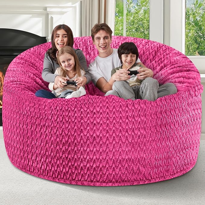 6FT Bean Bag Chair,Giant Bean Bag Chairs for Adults,Big Bean Bags with Memory Foam Filled, Large Beanbag Chairs with Chevron Plush Cover-Pink