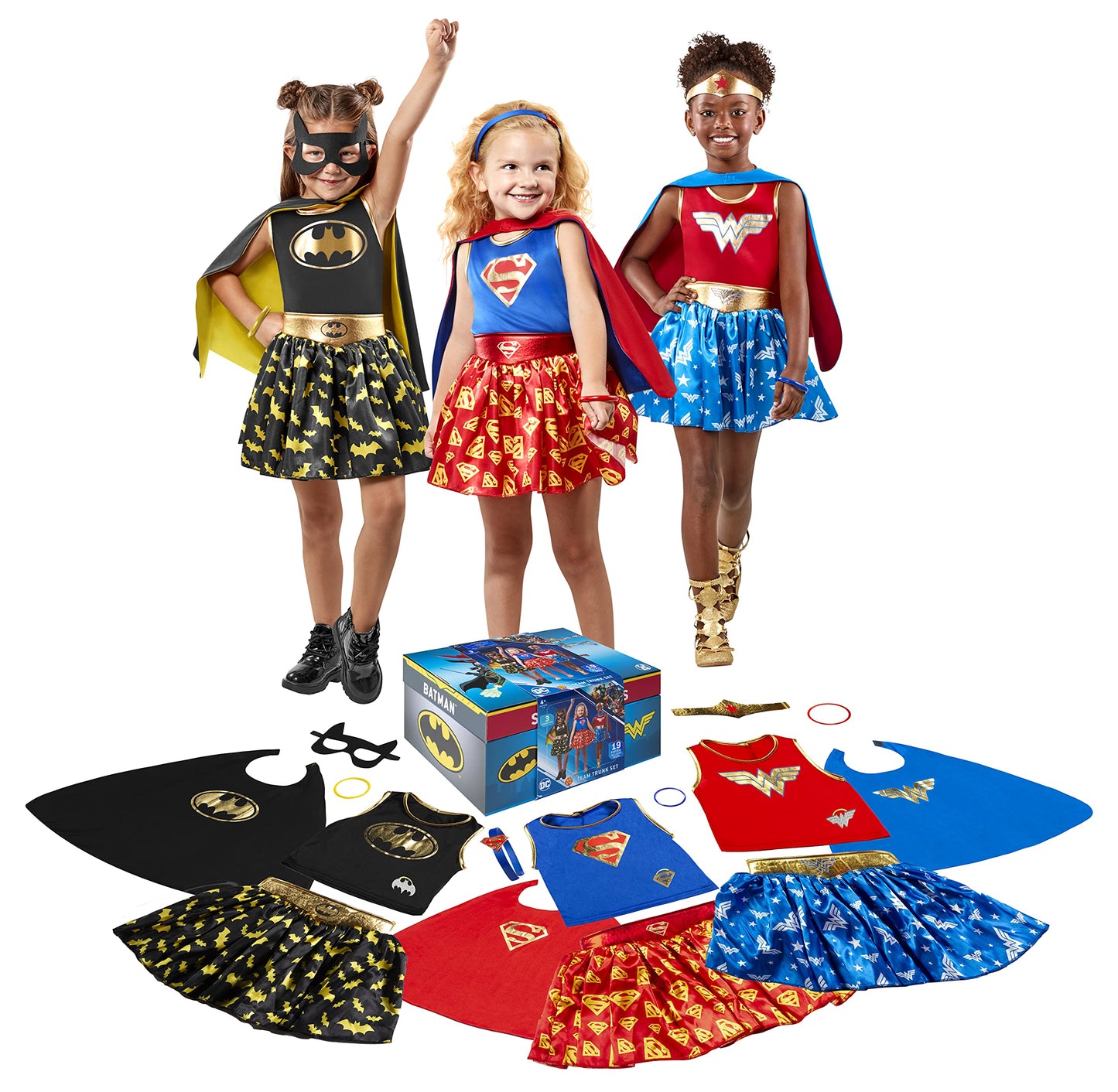 DC Comics Superheroes: Wonder Woman, Batgirl, Supergirl Dress Up Trunk for Kids by Rubies, Girl's Small