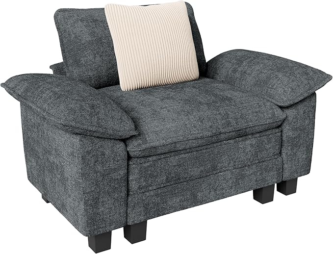 MIXPATIO 53.5" Cloud Modular Sectional Single Sofa, Deep Seat Armchair with Plush Chenille & Removable Arms for Living Room, Cyan