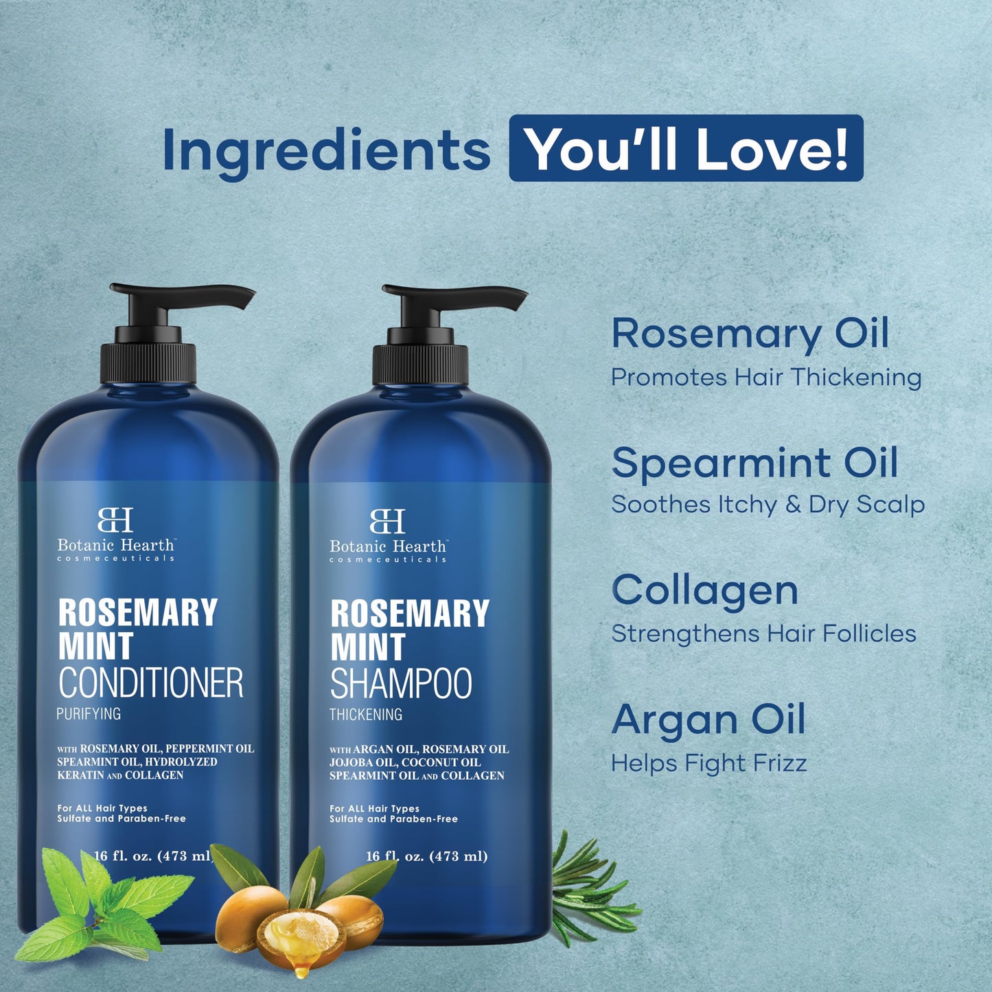 Botanic Hearth Rosemary Mint Shampoo and Conditioner Set, Thickening Formula, Promotes Hair Growth and Scalp Health Sulfate Free
