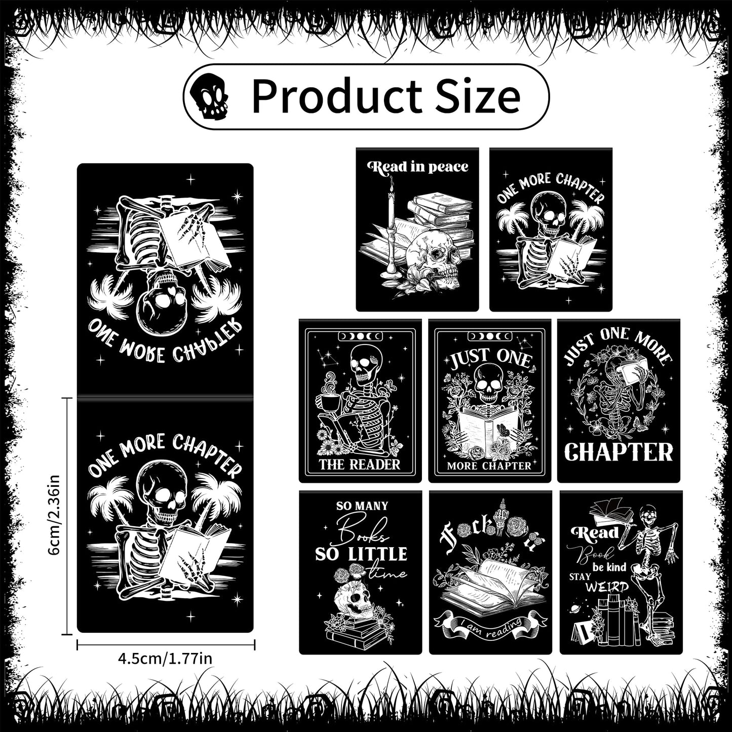 Gothic Skeleton Magnetic Bookmarks: 8 Pcs Horror Skull Magnet Book Page Markers Black Romance Book Mark for Reading, Gifts for Women Men Book Lovers Office School Supplies
