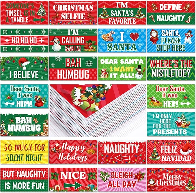 Beeveer 24 Designs Christmas Photo Booth Props Double Sided 11x5.51'' Christmas Party Decoration Red and Green Xmas Props ...