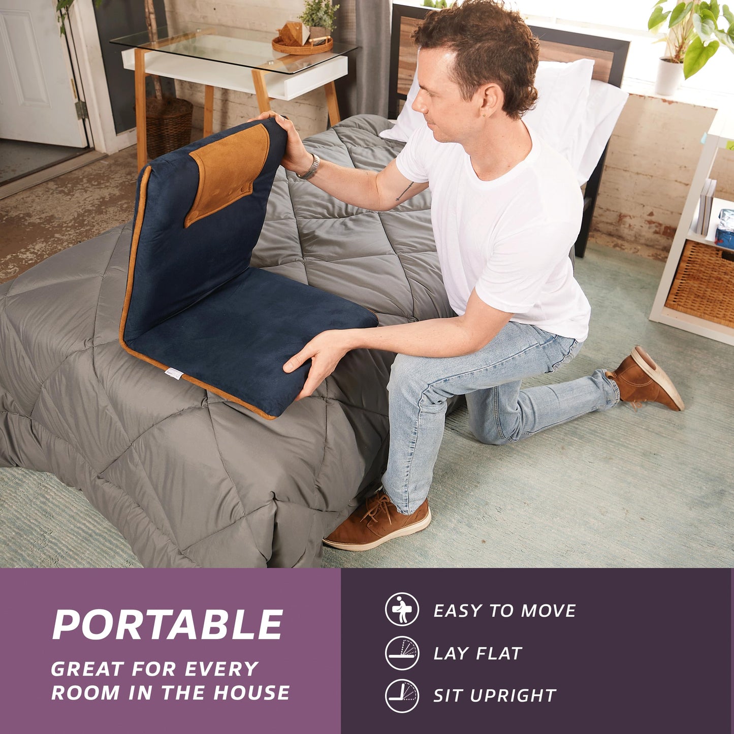 bonVIVO II Floor Chair with Back Support - Adjustable Gaming & Meditation Chair, Portable Folding Sofa Sleeper, Folds Flat - Beige