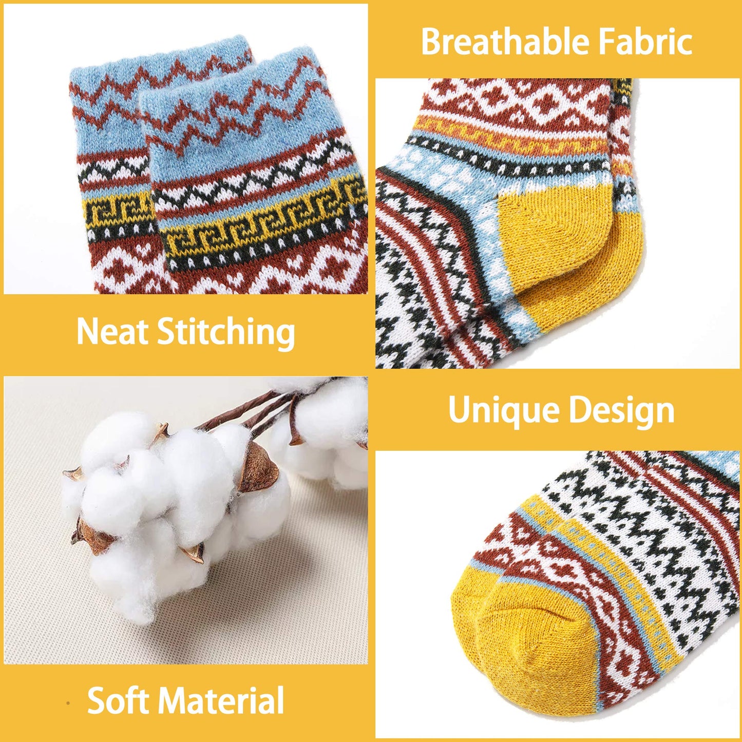 ICEIVY Socks Women, Soft Knit Wool Winter Thick Warm Cabin Fuzzy Crew Women Socks 5 Pack (Multicolor-2)
