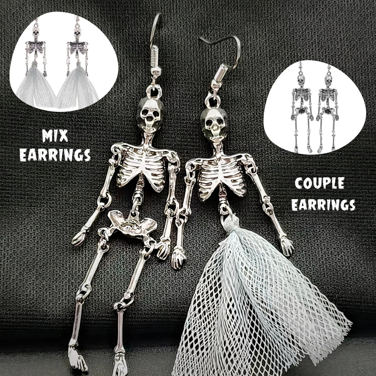Halloween Earrings for Women, Halloween Dangle Earrings, Horror Earrings, Light Up Pumpkin Earrings & Necklace, White Skeleton Earrings for Women, Skull Ghost Spooky Weird Earrings for Women (Skeleton - Pride)
