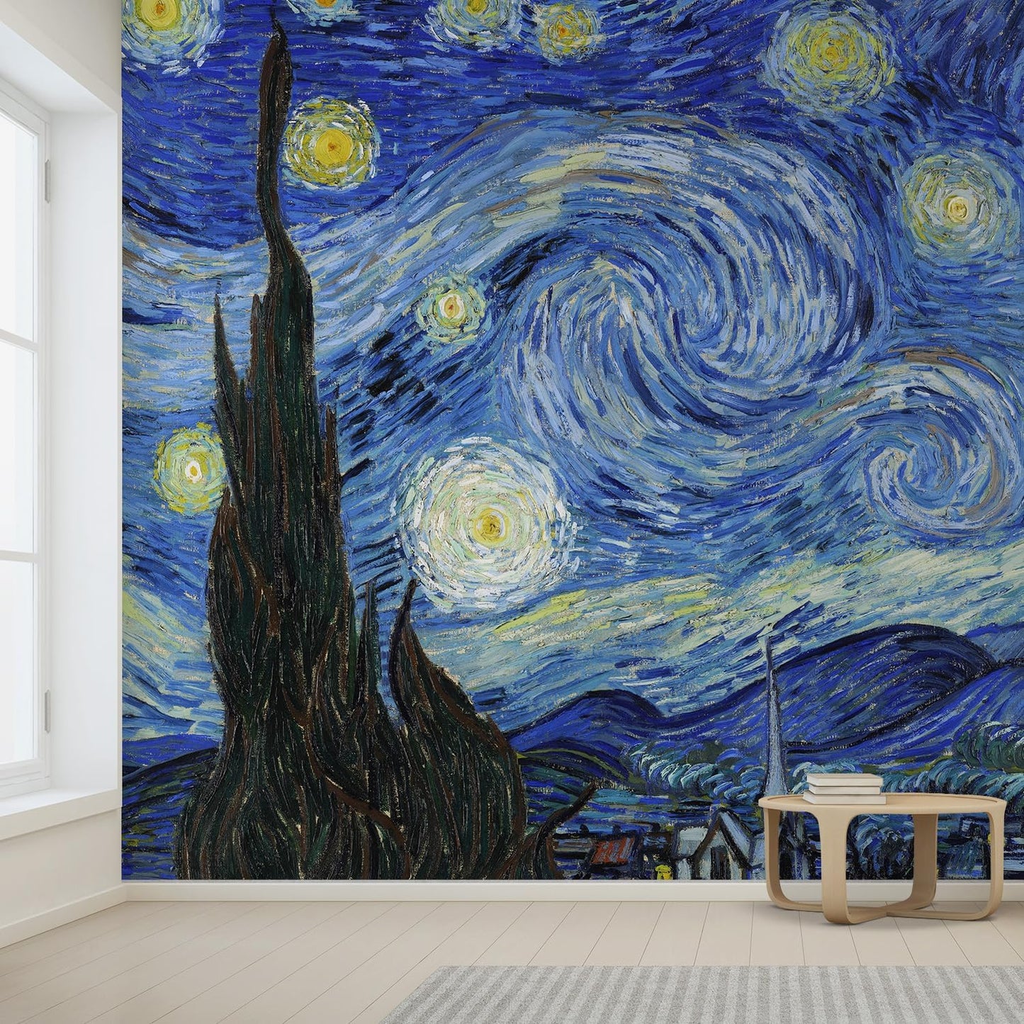 wall26 Wall Sticker/Wall Mural Starry Night by Vincent Van Gogh Dutch Impressionism, Not Peel and Stick, Non-Woven Wallpaper Decorative for Bedroom, Living Room, Office - 132x192 inches