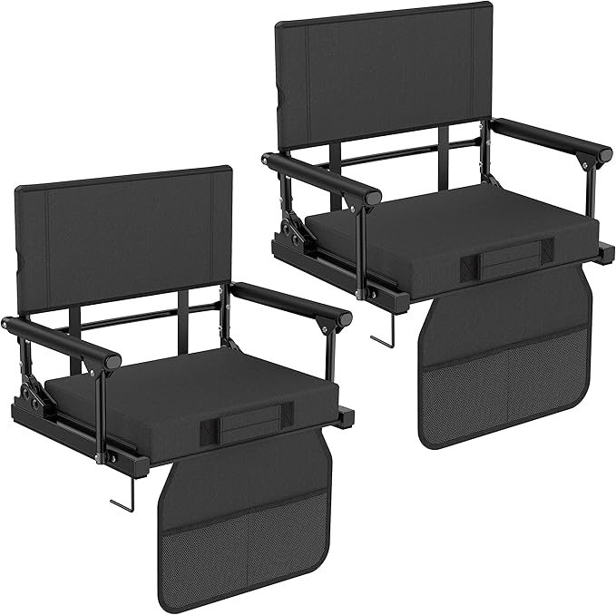 Stadium Seats for Bleachers with Back Support, 600 Lbs Rated with Lightweight Soft Comfort Cushion, Stadium Seating for Bleachers with Adjustable Back Support and Shoulder Strap (Black)