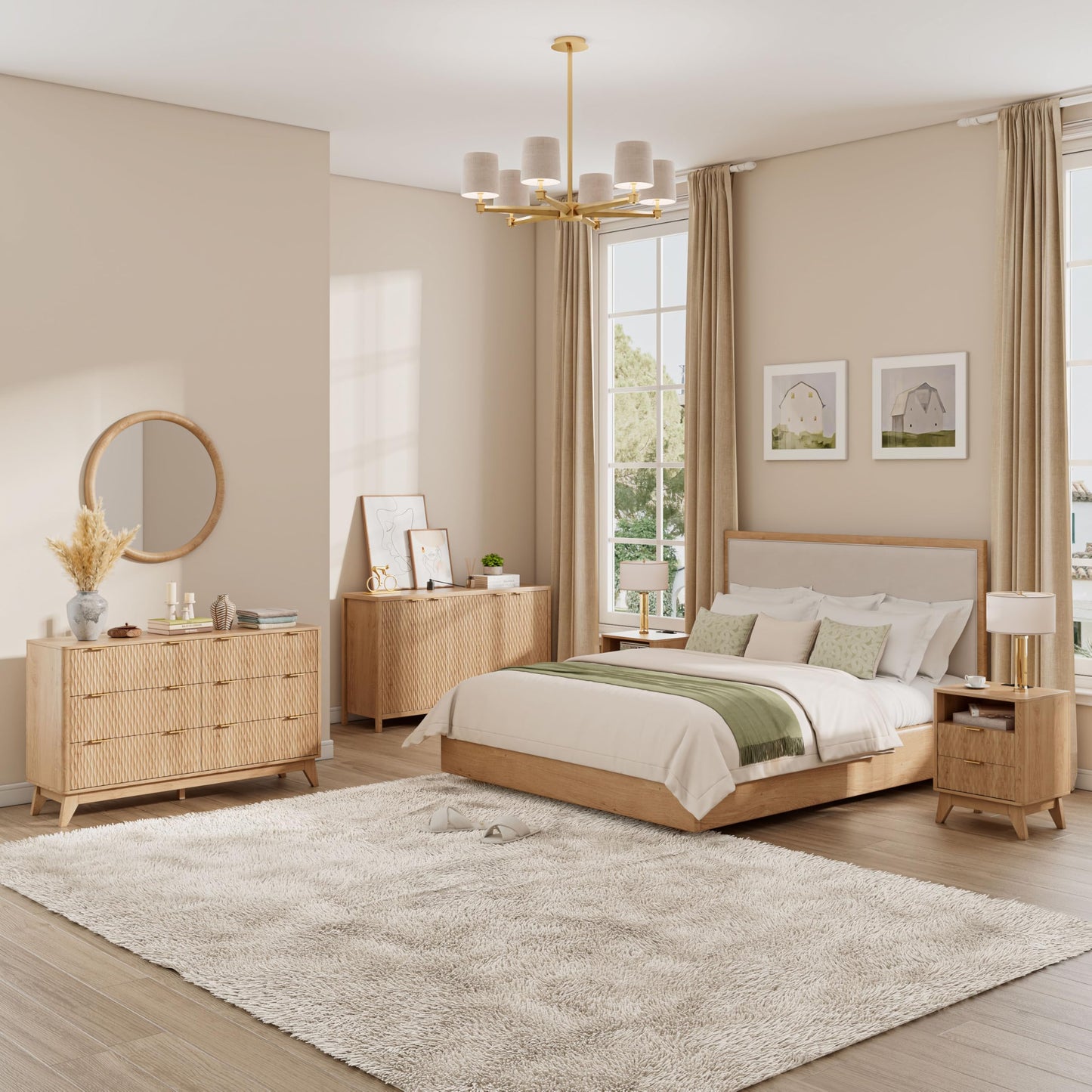 Cooday Fluted 6 Drawers Dresser, Modern Dressers & Chests of Drawers, 54" Wide Light Wood Dresser for Bedroom, Storage Cabinet Organizer for Hallway(Natural Oak)