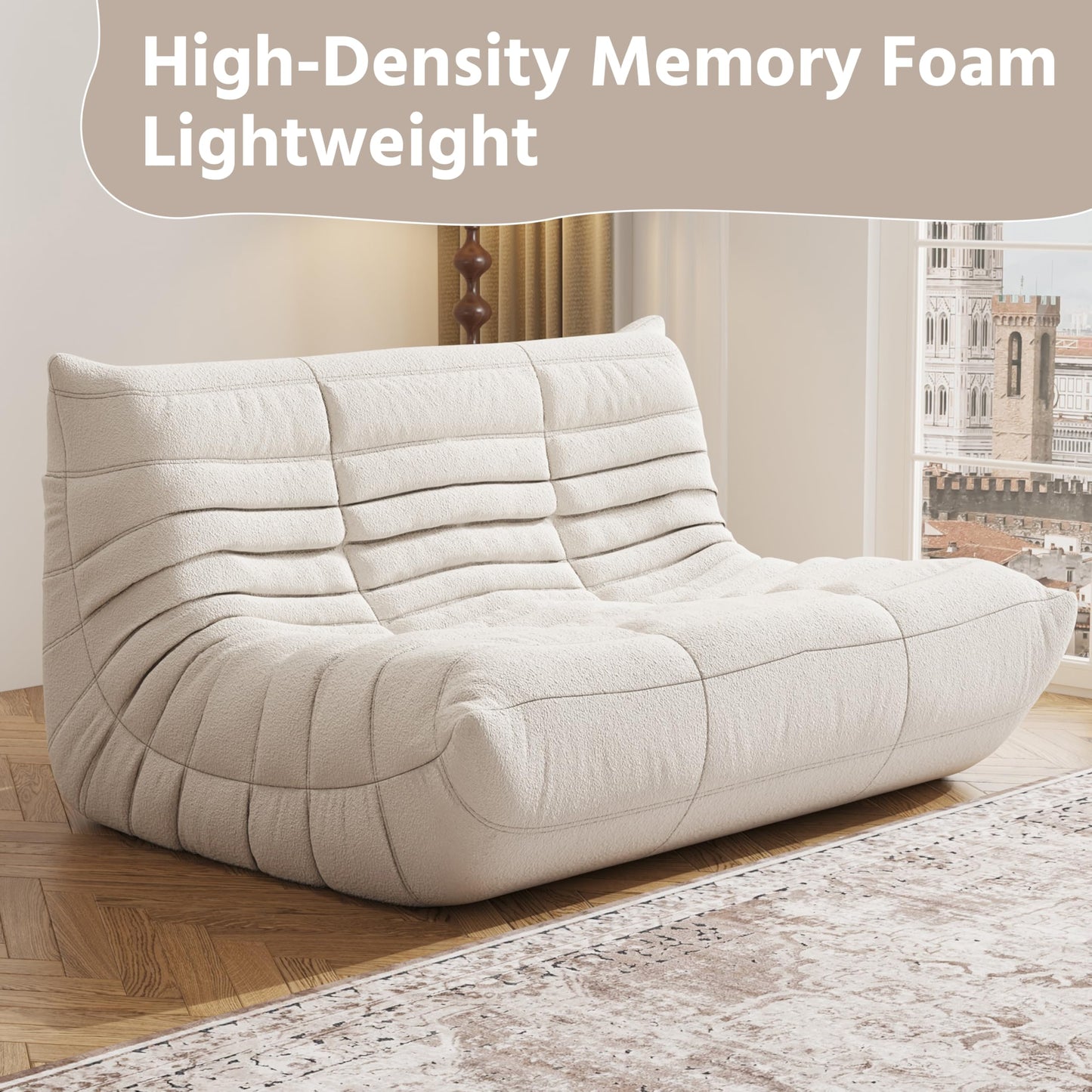 Bean Bag Chair, Fireside Chair, Large Bean Bag Chair for Adults, Bean Bag Chairs for Teens with High-Resilience Foam, Non-Slip Base Floor Lounge Sofa,Living Room (Beige, Loveseat)