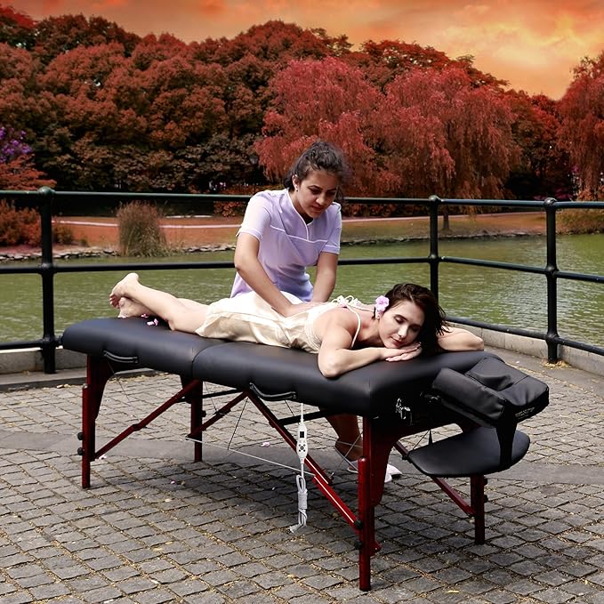 31" Montclair ThermaTopTM Master Massage Portable Massage Table with Memory Foam, Reiki Panels, & Shiatsu Cables(Black& Mahogany) Esthetician Bed- Lash Table