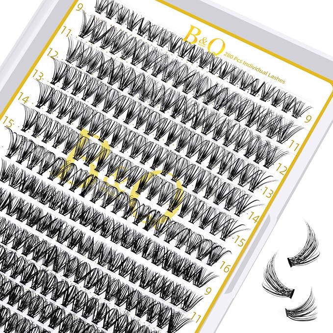 B&Q Lash Clusters 280PCS Natural Eyelash Clusters 30D 40D C 9-16 Individual Lash Wispy Eyelash Extension with Soft Thin Band Classic Look Pestañas Postizas Comfortable DIY at Home(30D+40D-C-9-16MIX)