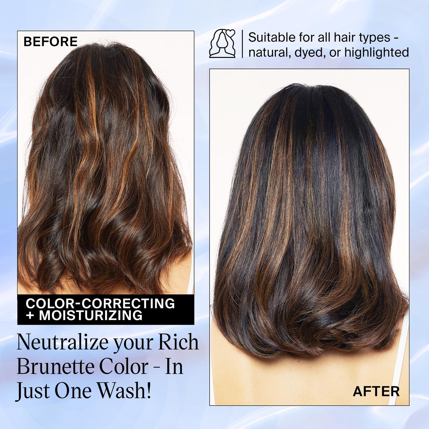 Eva NYC Brass to Sass Brunette Shampoo, Toning Blue Shampoo for Brunettes, Neutralizes Brassy Red and Orange Tones, Blue Shampoo