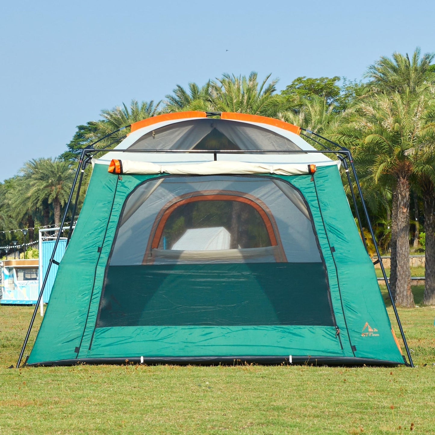KTT Extra Large Tent 10 Person,Family Cabin Tents,2 Rooms,3 Doors and 3 Windows with Mesh,Straight Wall,Waterproof,Double Layer,Big Tent for Outdoor,Picnic,Camping,Family Gathering(Green)